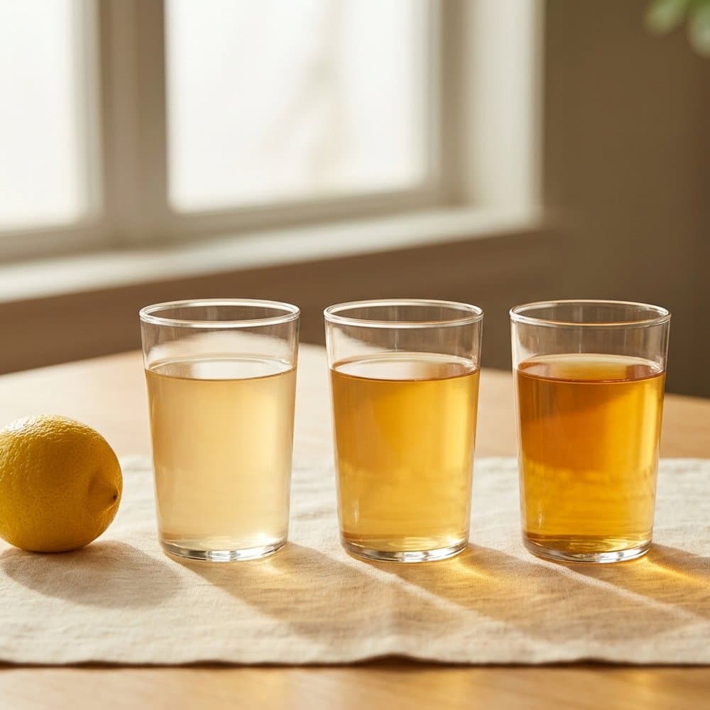 Three glasses of lemonade in a row showing the phases of the cleanse